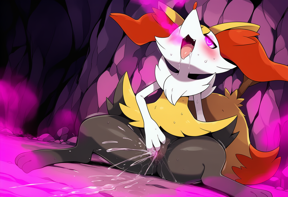 anthro aphrodisiac ascot bodily_fluids cave corruption female fog fur genital_fluids genitals hypnosis masturbation mind_control pheromones pussy pussy_juice solo yellow_body yellow_fur stressedout nintendo pokemon braixen generation_6_pokemon pokemon_(species)