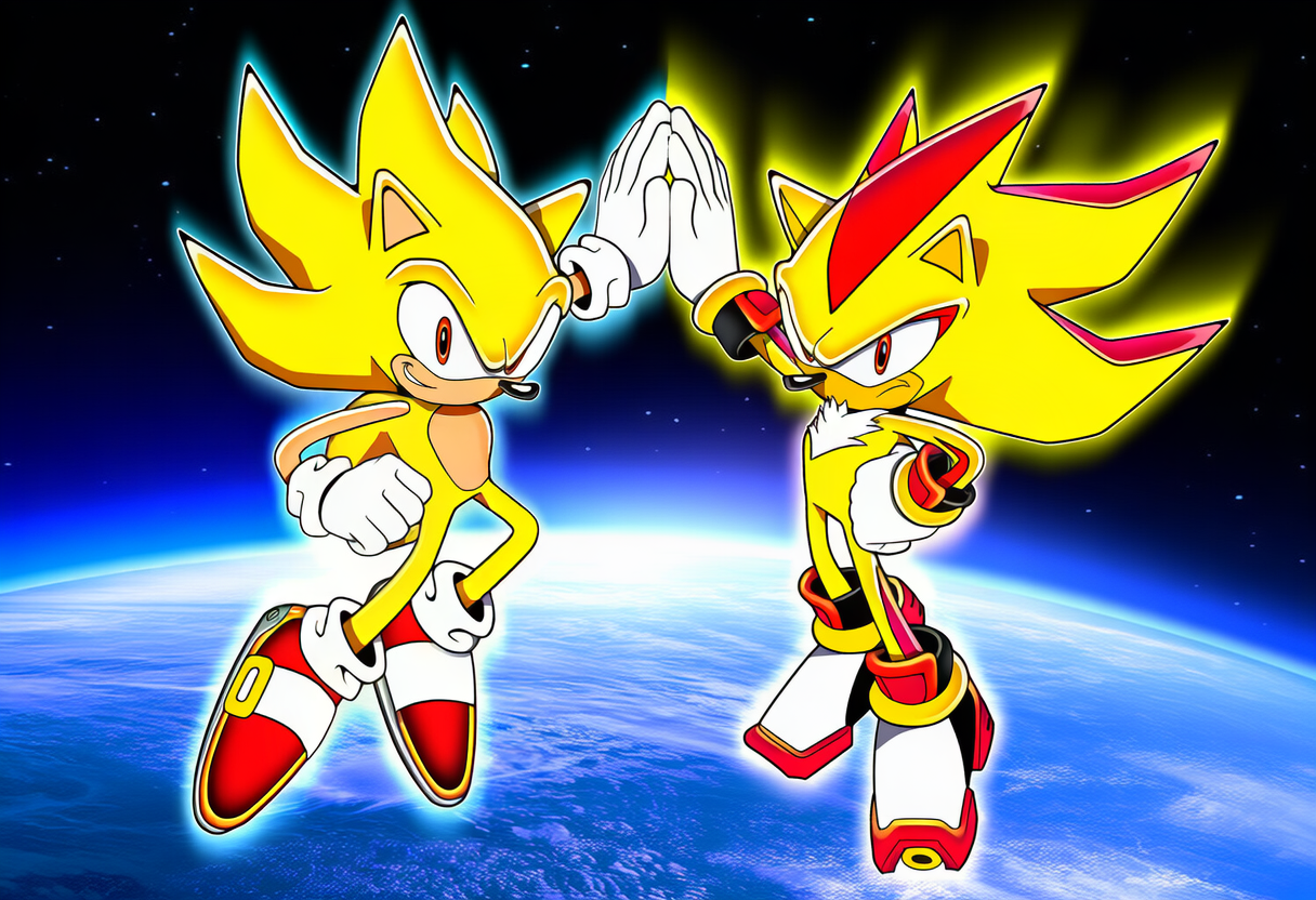 shadow the hedgehog, sonic the hedgehog, super shadow, and super sonic (sonic the hedgehog (series) and etc) directed by boxen549