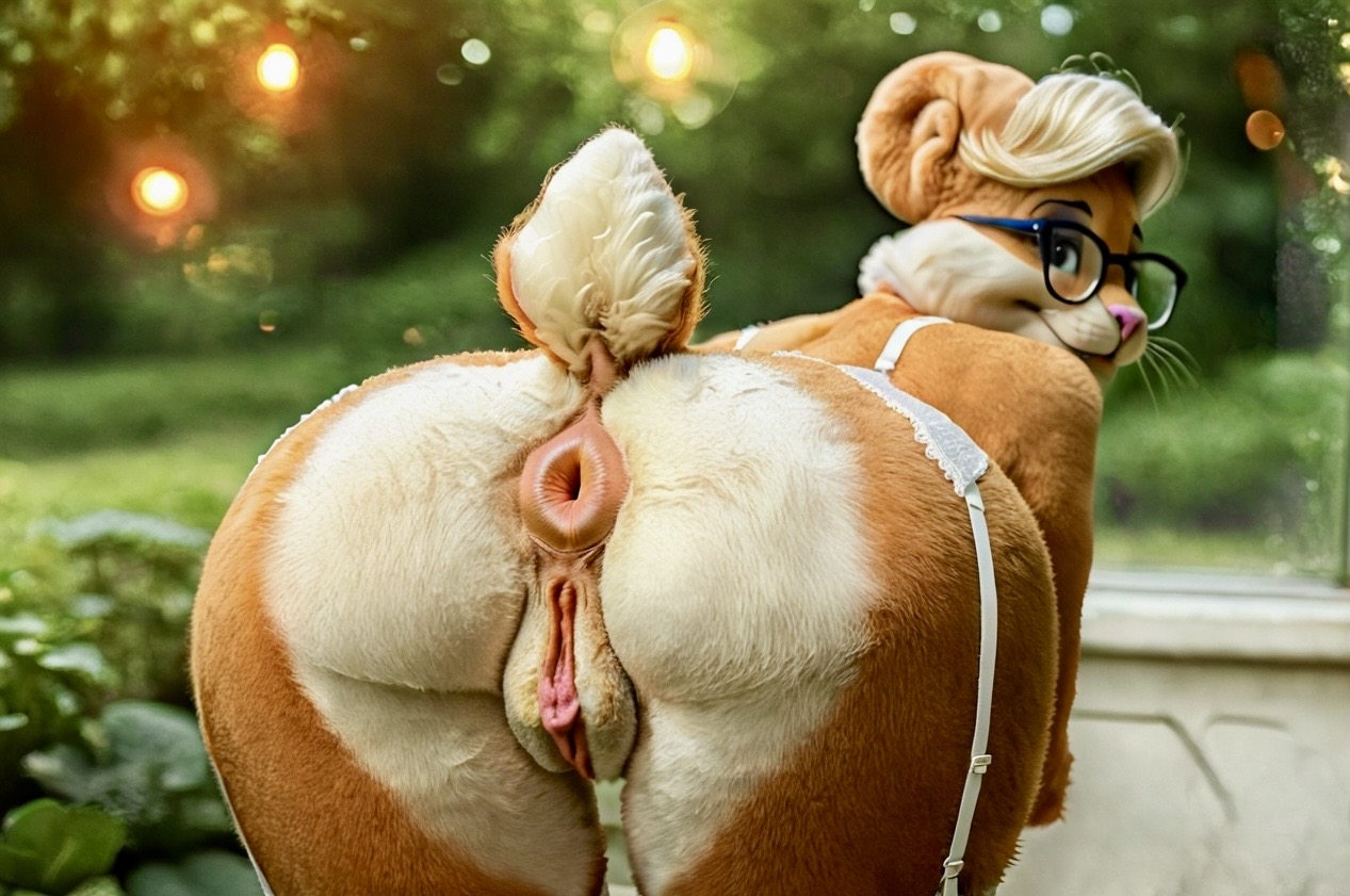 anthro anus bodily_fluids clothing eyewear faceless_character faceless_male female garden genital_fluids genitals glasses lingerie male mature_anthro mature_female nude outdoor_nudity outside plump_labia puffy_anus pussy realistic realistic_fur realistic_lighting solo patriciabunbuns patricia_bunny lagomorph leporid mammal rabbit