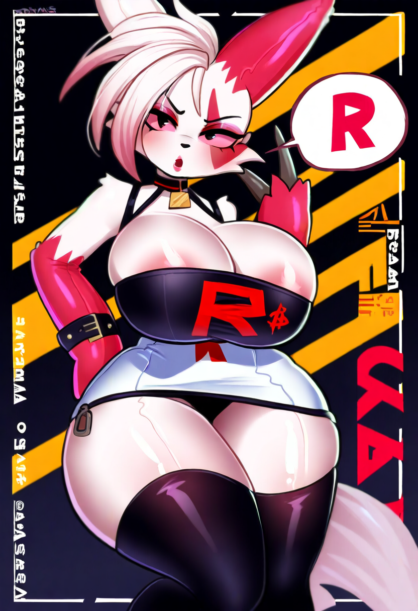 anthro bracelet collar female jewelry solo speech_bubble team_rocket_uniform generation_3_pokemon pokemon_(species) zangoose hi_res