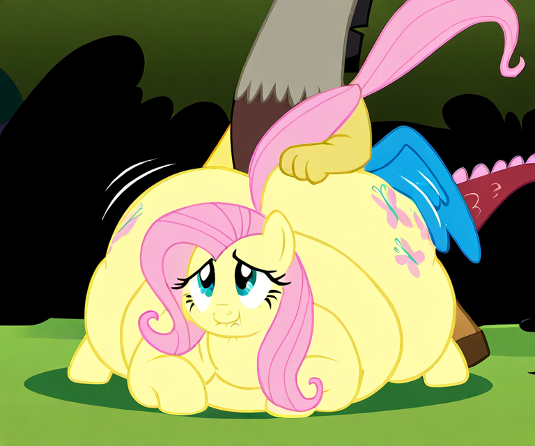 anthro anthro_on_feral bestiality big_butt bite biting_lip butt female female_penetrated feral from_behind_position jiggling male male/female obese overweight overweight_female overweight_feral penetration sex thick_thighs wide_hips fatsash_ai my_little_pony discord_(mlp) fluttershy_(mlp) chimera draconequus equid equine horse hybrid mammal pony