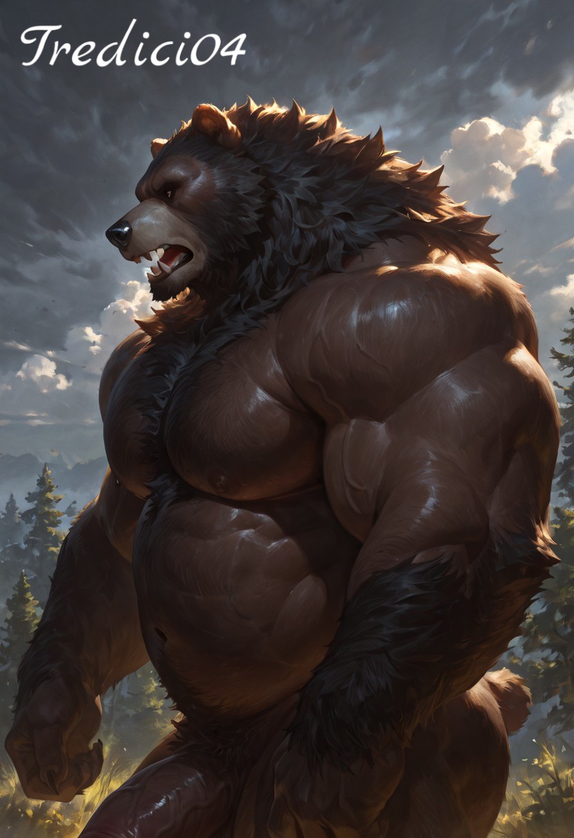 biceps big_muscles body_hair chest_hair forest genitals light male muscular muscular_male penis plant sky solo sunlight tall tree vein veiny_muscles veiny_penis tredici04 humanoid mammal ursid werecreature wereursid hi_res