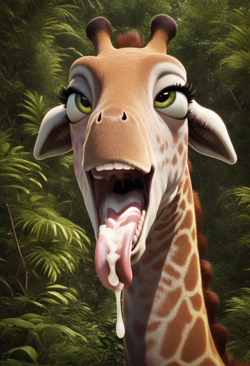 bodily_fluids cum cum_in_mouth cum_inside cum_on_tongue eye_roll eyelashes female feral forest forest_background genital_fluids jungle nature nature_background plant solo teeth tongue tree strawberry_fennec bridget_(the_wild) giraffe giraffid mammal hi_res portrait