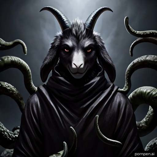 anthro black_body black_fur black_horn clothed clothing fur horn looking_at_viewer male multicolored_body multicolored_fur orange_eyes pornpen.ai robe solo tentacles cow_of_fire bovid caprine goat mammal 1:1