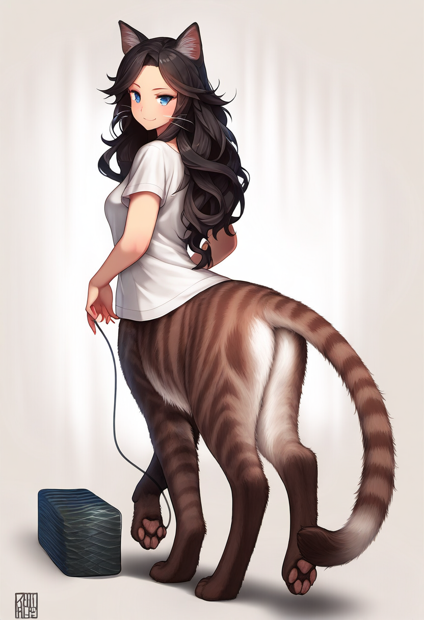 bottomless brown_hair clothed clothing female hair solo stripes director_crashbandit animal_humanoid cat_humanoid felid felid_humanoid felid_taur feline feline_humanoid humanoid mammal mammal_humanoid mammal_taur taur hi_res novelai