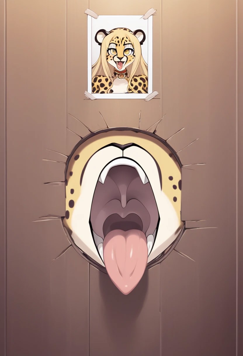 anthro female glory_hole imminent_oral inviting presenting_mouth solo tongue tongue_out uvula daryexai mihari cheetah felid feline mammal hi_res