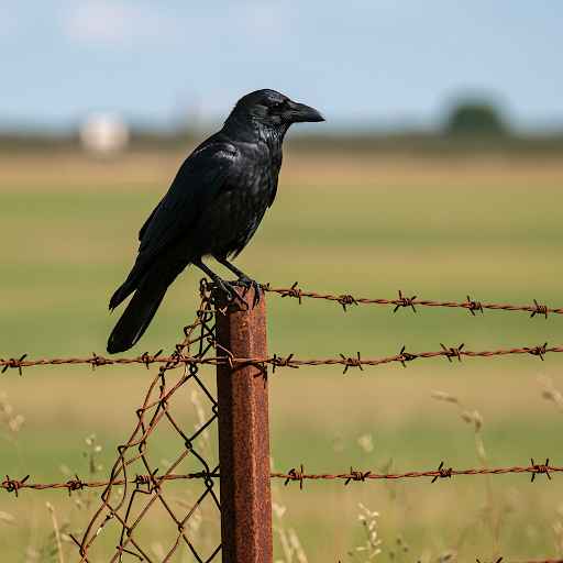 ambiguous_gender avian_feet barbed_wire beak black_beak black_body day feathers feral grass outside plant solo tail_feathers wings cow_of_fire avian bird corvid corvus_(genus) crow oscine passerine 1:1 shaded