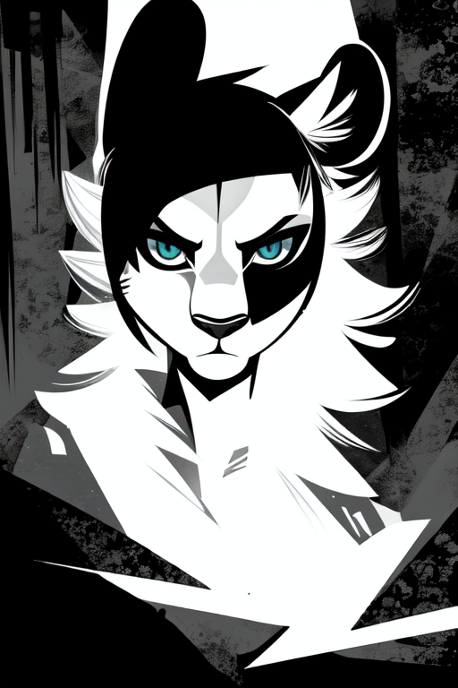 abstract_background ambiguous_gender anthro black_hair black_nose blue_eyes clothed clothing female fur hair looking_at_viewer simple_background solo tuft white_body white_fur aphid butterwolf felid lion mammal pantherine bust_portrait digital_media_(artwork) monochrome portrait restricted_palette