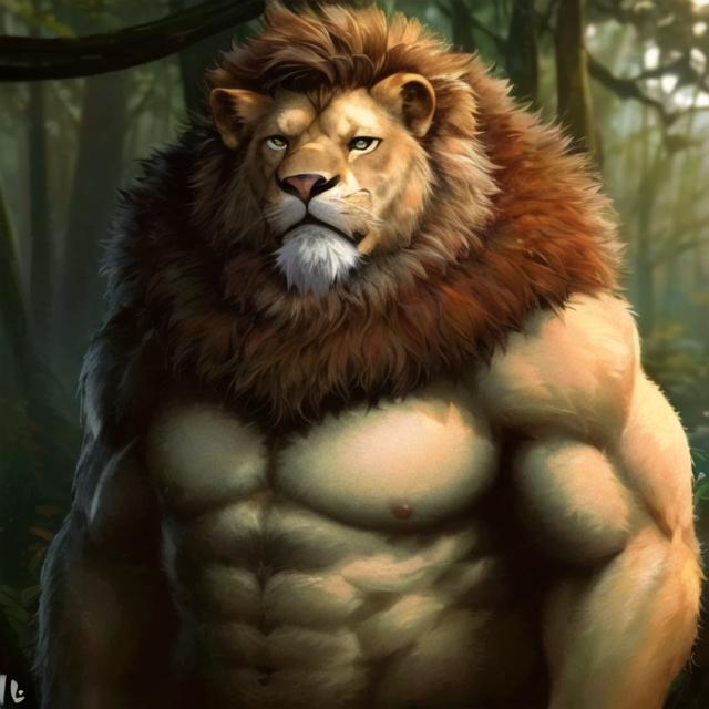 abs anthro bara clothed clothing looking_at_viewer male mane muscular muscular_anthro muscular_male nature plant solo topless tree chrisd19 felid lion mammal pantherine half-length_portrait portrait