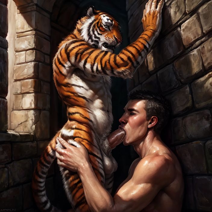 anthro anthro_penetrating anthro_penetrating_human dominant dominant_anthro duo fellatio human_on_anthro human_penetrated interspecies male male/male oral oral_penetration penetration penile sex submissive submissive_human degenerator felid human mammal pantherine tiger