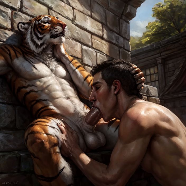 anthro anthro_penetrating anthro_penetrating_human dominant dominant_anthro duo fellatio human_on_anthro human_penetrated interspecies male male/male oral oral_penetration penetration penile sex submissive submissive_human degenerator felid human mammal pantherine tiger