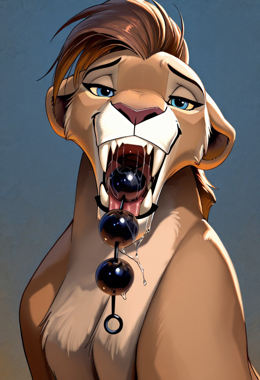 anal_beads black_lips blue_eyes bodily_fluids deep_throat fangs female lips mohawk oral sabertooth_(anatomy) saliva sex_toy sharp_teeth teeth anonymous_director felid lion mammal pantherine hi_res
