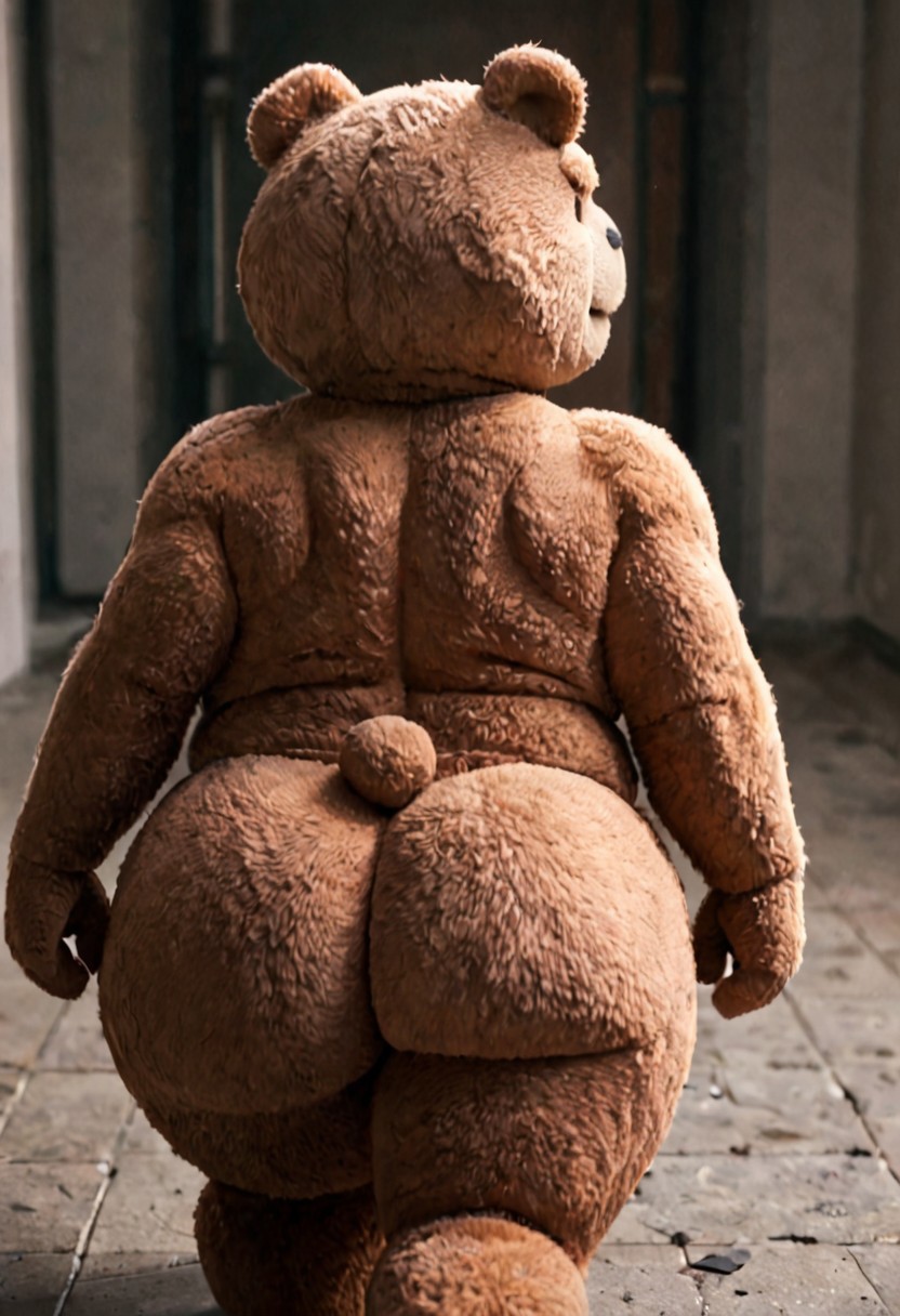 anthro big_butt bottomless bubble_butt butt clothed clothing detailed_background huge_butt looking_at_viewer looking_back looking_back_at_viewer male nude photo photorealism photorealistic plushie plushophilia realistic smile solo doggyboy20 ted_(ted) animate_inanimate mammal ursid hi_res