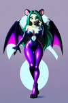 2:3 absurd_res anthro bat_wings big_breasts boots breasts capcom clothed clothing cosplay darkstalkers female footwear fur furrfication gloves green_eyes green_hair hair handwear harmfulpilot hi_res leather leather_boots leather_clothing leather_footwear long_hair looking_at_viewer mammal membrane_(anatomy) membranous_wings morrigan_aensland mouse murid murine portrait rodent smile solo standing tiptoes video_games white_body white_fur wings