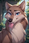 bedroom_eyes condom condom_in_mouth female feral inviting looking_at_viewer narrowed_eyes seductive sexual_barrier_device solo standing foxlover7796 aleu_(balto) canid canine canis hybrid mammal wolfdog hi_res portrait