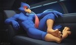 abs anthro barefoot beak bird_feet bird_legs blue_body feathers feet genitals green_eyes male navel nude nude_male penis science_fiction solo tail_feathers tapering_penis text yellow_beak sergalbutt nintendo star_fox falco_lombardi avian hi_res signature url