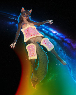 4_toes 5_fingers anthro blue_eyes breasts claws clothed clothing cosmic_background detailed_background digitigrade fangs feet female fingers flying food fur galaxy genitals grey_body grey_fur grey_hair hair inner_ear_fluff looking_at_viewer nipples nude open_mouth open_smile paws pop-tarts pupils pussy rainbow shooting_star slit_pupils smile solo space star tail teeth toes tongue tuft whiskers chrisphoenix meme_2026 nyan_cat domestic_cat felid feline felis mammal absurd_res detailed hi_res meme