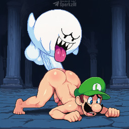 anal anal_penetration anus ass_up balls big_balls big_penis blue_eyes blush brown_hair butt clothing duo erection facial_hair feet genitals glans green_clothing green_hat green_headwear hair hat hat_only headgear headgear_only headwear headwear_only huge_penis human_penetrated humanoid_genitalia humanoid_penis interspecies large_penetration male male/male male_human male_penetrated male_penetrating male_penetrating_male mostly_nude mustache nude open_mouth penetration penile penile_penetration penis penis_in_ass questionable_consent sex sharp_teeth teeth telegram telegram_logo text tongue tongue_out vein veiny_penis white_body sergalbutt mario_(series) luigi boo_(mario) ghost human mammal spirit 1:1 digital_media_(artwork) director_name pixel_(artwork) signature url