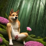 absurd_res animal_genitalia animal_pussy anthro canid canine canine_genitalia canine_pussy canis director_cougar domestic_dog female flower forest fur genitals hi_res mammal open_mouth open_pussy plant presenting presenting_pussy pussy solo spread_legs spreading tan_body tan_fur tree