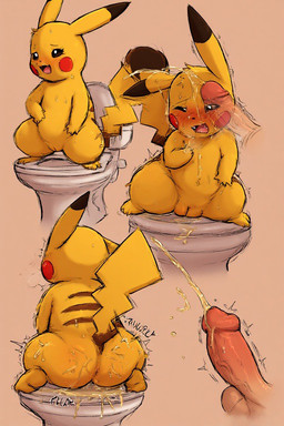 anus bathroom big_butt blush bodily_fluids brown_markings butt crouching crying cum degradation duo embarassed female female_anus feral flustered fur genital_fluids genitals human_genitalia human_penis liquid male male/female markings peeing penis pikachuf-arts pink_tongue pussy red_cheeks standing tears toilet tongue training urine yellow_body yellow_fur nintendo pokemon generation_1_pokemon human mammal pikachu pokemon_(species)