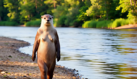anthro breasts crouching_female female nude otter_paws otter_tail realistic realistic_fur realistic_lighting river small_breasts solo zabern lutrine mammal mustelid river_otter absurd_res animated hi_res huge_filesize webm