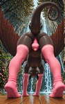 anthro bodily_fluids clothing feet foot_fetish foot_focus footwear forest legwear male mythology pink_clothing pink_underwear plant socks solo stockings stretching sweat tree underwear nougatdreams toothless dragon mythological_creature mythological_scalie scalie hi_res