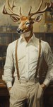 anthro antlers blue_eyes clothing dress_shirt horn library male shirt slacks solo suspenders topwear bahufaru odell_(bahufaru) cervid mammal hi_res