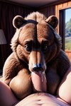 anthro big_breasts bodily_fluids breasts brown_bear brown_body brown_eyes brown_fur chrizzly cum cum_in_mouth cum_inside cum_on_penis duo fellatio female first_person_view fur genital_fluids genitals hi_res human inside looking_at_viewer male male/female male_pov mammal oral penile penis sex ursid ursine