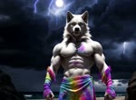 abs anthro beach beach_background heterochromia lightning male muscular muscular_male navel pecs realism realistic seaside shirtless shirtless_male solo storm storm_clouds kludgecopter_(director) canid canine canis mammal wolf animated hi_res webm