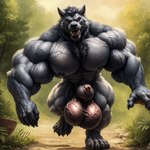 5_fingers 5_toes abs angry animal_genitalia anthro balls biceps big_balls big_fangs big_muscles chest_tuft feet fingers forest front_view fur genitals grey_body grey_fur huge_balls huge_muscles huge_pecs hyper hyper_balls hyper_genitalia knot knot_in_sheath looking_at_viewer male muscular open_mouth outside pecs plant plantigrade red_eyes sheath solo toes tree tuft vein veiny_balls veiny_muscles walking vanzilen canid canine canis mammal were werecanid werecanine werewolf wolf full-length_portrait hi_res portrait