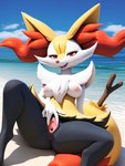 anthro anthrofied anus areola beach breasts clitoris cloud detailed_background female genitals looking_at_viewer outside pussy red_eyes sand sea seaside sky solo spread_legs spreading water count_grey braixen canid canine fox generation_6_pokemon mammal pokemon_(species) hi_res novelai