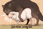 <3 all_fours ambiguous_penetration ass_up black_body black_fur black_nose blush bodily_fluids breath cum drooling duo eyes_closed female feral feral_on_feral feral_penetrated feral_penetrating feral_penetrating_feral from_behind_position fur genital_fluids grass interspecies looking_at_viewer looking_pleasured male male/female motion_lines panting penetration plant quadruped saliva sex side_view simple_background text tongue tongue_out wool_(fur) yellow_eyes polar_(director) bovid canid canine canis caprine mammal sheep wolf english_text
