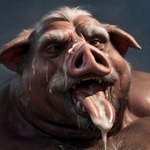 anthro bodily_fluids cum cum_in_mouth cum_inside cum_on_face cum_on_tongue facial_hair genital_fluids male mature_male open_mouth solo solo_focus sweat tongue tongue_out whoknows123 domestic_pig mammal suid suina sus_(pig) absurd_res hi_res huge_filesize