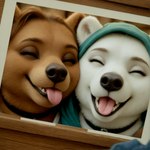 brown_body brown_fur choker clothing collar eyes_closed female funny_expression fur hoodie jewelry laughing necklace polaroid_photo realistic silly smile tongue tongue_out topwear white_body white_fur wholesome_content nnam_si3 brown_bear mammal polar_bear ursid ursine hi_res