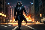 black_body black_fur black_suit blizzard_entertainment canid canine car city eyewear fire fur humanoid kauket male mammal matrix outside solo sunglasses vehicle walking warcraft were werecanid werecanine worgen world_of_warcraft