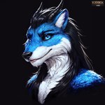 anthro black_background canid canine canis dragon fur hair headshot_portrait horn hybrid kavka kusac_kavka long_hair looking_at_viewer male mammal portrait scales simple_background solo wolf