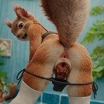 anal anthro bottomwear bra clothed clothing female genitals inside legwear panties panties_down pants partially_clothed pussy rear_view solo spread_legs spread_pussy spreading tail_up thigh_highs underwear underwear_down yellow_body animalshenmi mammal rodent sciurid hi_res