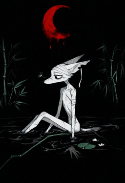ambiguous_gender anthro bamboo bandages empty_eyes notched_ear scar solo lezzy canid canine fox mammal hi_res