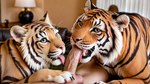 balls bestiality fellatio female feral fur genitals group inner_ear_fluff interspecies looking_at_viewer male male/female oral orange_body orange_fur penile penis sex striped_body stripes tongue trio tuft wolfsblut felid feline human mammal pantherine tiger