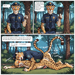 5_fingers anthro anthro_on_anthro anthro_penetrated anthro_penetrating anthro_penetrating_anthro balls bottomless clothed clothed/nude clothing duo feet fingers from_behind_position front_view fur genitals imminent_orgasm lying lying_on_grass lying_on_ground male male/male multicolored_body multicolored_fur mythology nature nature_background nude outside_sex penetration police realistic_penis_size roleplay sex spots spotted_body spotted_fur text toes felid feline mammal english_text hi_res