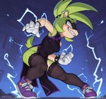 action_pose angry anthro asian_clothing black_clothing black_dress black_legwear black_nose black_thigh_highs black_thighhighs blue_background blue_eyes bracelet breasts chinese_clothing chinese_dress clenched_teeth clothed clothing dress east_asian_clothing electricity electricity_manipulation elemental_manipulation evil_grin eyeshadow female fighting_pose footwear fur glitter gloves green_body hair handwear high_cut_dress highlights_(coloring) jewelry lace_trim leaning legwear lightning looking_away low-angle_view makeup multicolored_body multicolored_fur no_underwear ponytail pose purple_highlights sharp_teeth shoes side_view simple_background smile sneakers solo spikes stable_diffusion standing tail teeth thigh_highs three-quarter_view two-tone_body two_tone_body two_tone_fur white_clothing white_gloves white_handwear racca sonic_the_hedgehog_(series) surge_the_tenrec afrosoricid mammal tenrec 2025 colored digital_media_(artwork) full-length_portrait hi_res portrait signature
