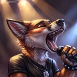 anthro black_clothing black_nose black_shirt black_topwear blurred_background bracelet chain_necklace claws clothing concert dog_tags ear_tuft easyfluffv11.2_(model) eyes_closed fluffy fur holding_object jewelry male microphone neck_tuft necklace open_mouth orange_body orange_fur playing_music raised_arm screaming sharp_teeth shirt singing slim solo spiked_bracelet spikes spotlight stage teeth tongue topwear tuft whisker_spots whiskers scoutr scout_the_fox canid canine fox mammal red_fox absurd_res headshot_portrait hi_res portrait