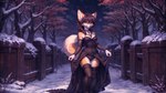 absurd_res anthro breasts canid canine cleavage clothed clothing dress female fox hi_res looking_at_viewer mammal night skimpy snow snow_on_ground snowing solo tagme yuki_laneige