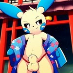 animal_genitalia ball_tuft balls clothing detailed_background feral genitals glistening glistening_genitalia grass male outside plant sheath sky smug_face solo tuft bobby99as generation_3_pokemon minun pokemon_(species)