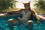 abs animal_genitalia animal_penis anthro balls bathing bracelet feline_penis genitals jewelry male penis pool relaxing solo hyperion felid khajiit mammal