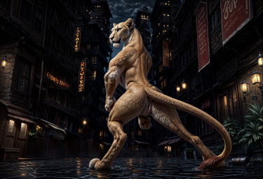 anthro anus female feral genitals night outside pussy solo ruski218 felid lion mammal pantherine absurd_res hi_res