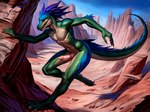 action_pose anthro claws cloacal_penis male male_focus pose running slim solo solo_focus horny_pepega dinosaur dromaeosaurid reptile scalie theropod velociraptor digital_media_(artwork) digital_painting_(artwork) hi_res