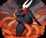 abdominal_bulge anthro arthropod big_breasts big_butt black_body black_exoskeleton black_eyes black_nipples black_skin blush bodily_fluids breasts butt cloak cloak_only clothing dark_body dark_skin empty_eyes exoskeleton female genital_fluids genitals hi_res hornet_(hollow_knight) humanoid nipples non-mammal_breasts non-mammal_nipples one_leg_up partially_submerged penetration pussy raised_leg red_clothing sex solo standing submerged_legs surprised_expression tentacle_in_pussy tentacle_penetration tentacle_sex tentacles thick_thighs vaginal vaginal_penetration white_mask wide_hips