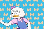 anthro beak black_eyes bottomwear bow_(feature) bra clenched_teeth clothed clothing dancing disney dress_shirt ducktales ducktales_(2017) duo eyebrows eyeliner eyes_closed female hair highlights_(coloring) hotpants keep_your_hands_off_eizouken! makeup off_shoulder orange_legs pattern_background pose scut_tail shirt short_hair short_tail shorts simple_background skirt teeth topwear underwear vest white_body white_skin young cloud9999 lena_(ducktales) webby_vanderquack anatid anseriform avian bird duck animated hi_res webm