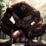 balls beast_titan bodily_fluids cum cum_drip dripping genital_fluids genitals hair humanoid humanoid_genitalia humanoid_penis male nipples penis skyrimking solo titan wet wet_body